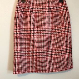 Talbots Plaid Wool Pencil Skirt Pink Houndstooth